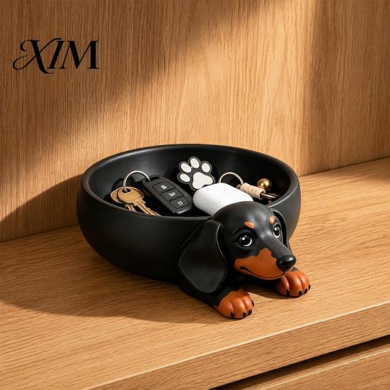 Desk Stationery Storage 3D Printed Dachshund Tray, Resin Dog Shaped Desktop Organizer for Keys Jewelry, Decorative Small Items Organization