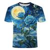 2024 Summer New 3D Printed Short Sleeved Fashionable Niche Van Gogh Flower Series Men's and Women's Versatile T-shirt