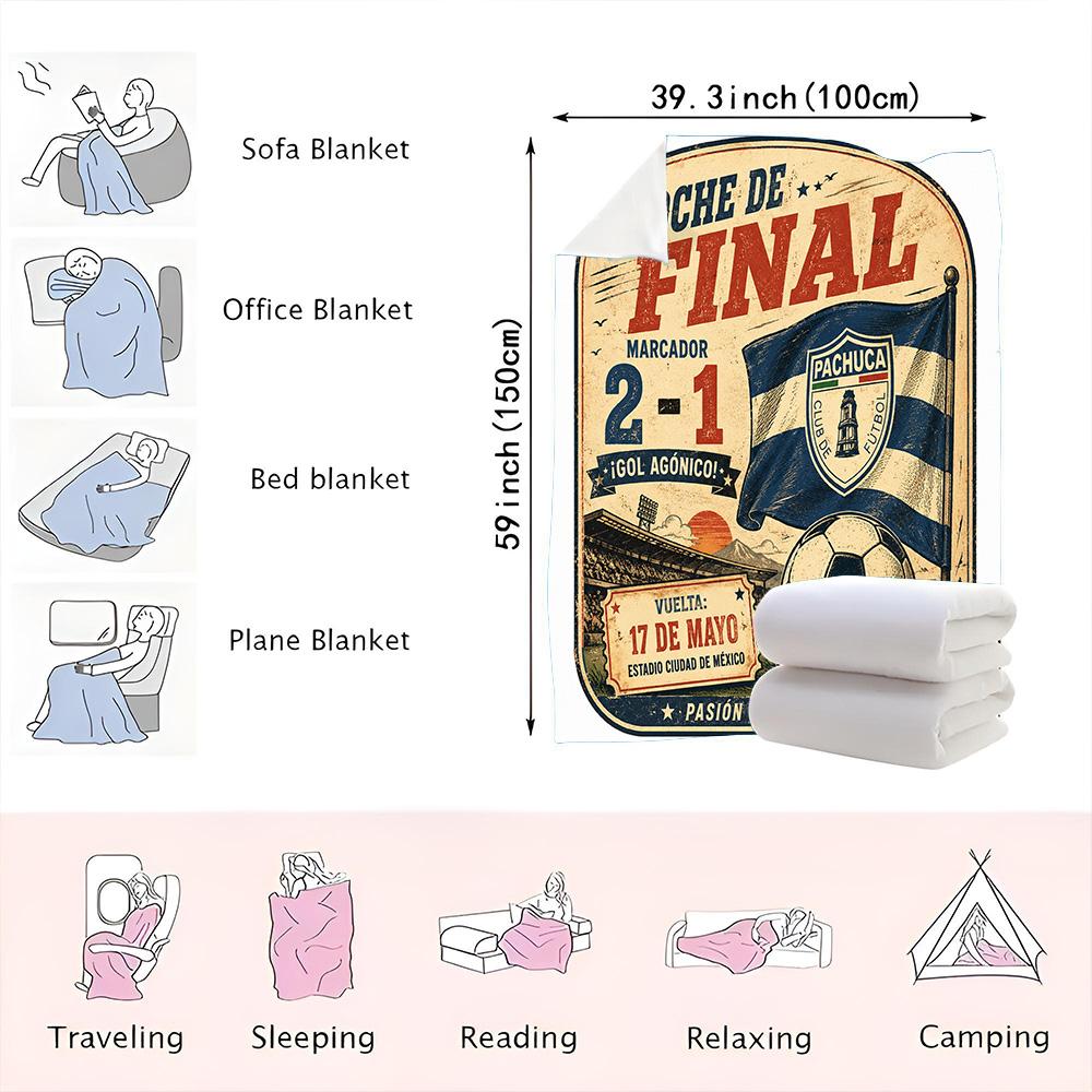 Плед для мексиканского футбольного фаната — Винтажный дизайн "Noche de Final" Пачука, Ретро-графика «Закат на стадионе», Мягкий уютный плед для страсти