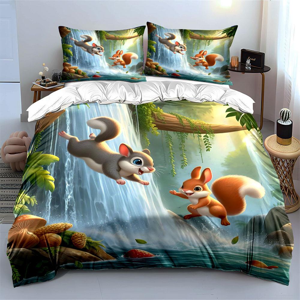 Forest critters' playful paradise Bedding sets Duvet covers Pillowcases(1* Duvet Cover 2* Pillowcases without duvet insert)