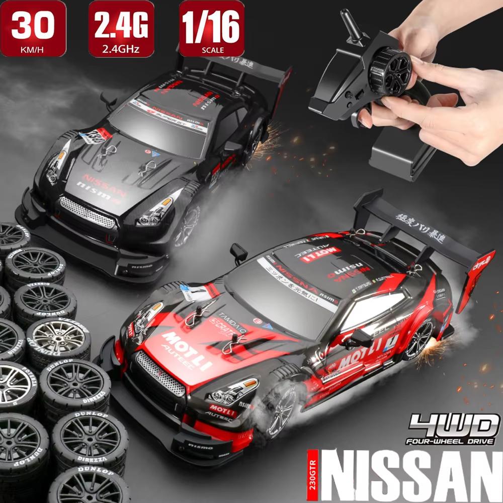 2024 New Half-scale Four-wheel Drive GTR Remote Control Car 4×4 Drive 30km/h High Speed Drift 2.4G CVT RC Car Toy Boy Toy Gift