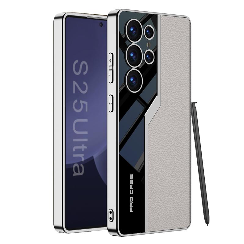 Чехол-бампер GKK для Samsung Galaxy S25 Ultra, гальванизированная гладкая кожа + мягкая рамка из ТПУ, защитная крышка для камеры