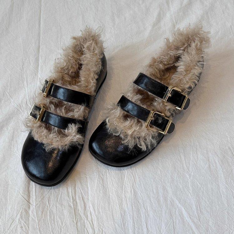 French Mao Mao shoes shallow mouth Mary Jane shoes women's autumn and winter new fashion versatile warm wear comfortable cotton shoes