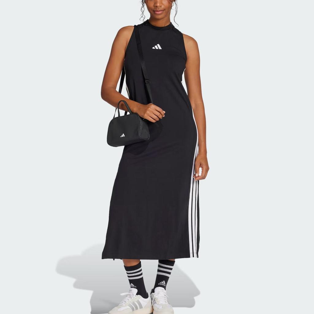 adidas Женское платье Essentials 3-Stripes Sportswear Long Racerback Dress Black White JE1208