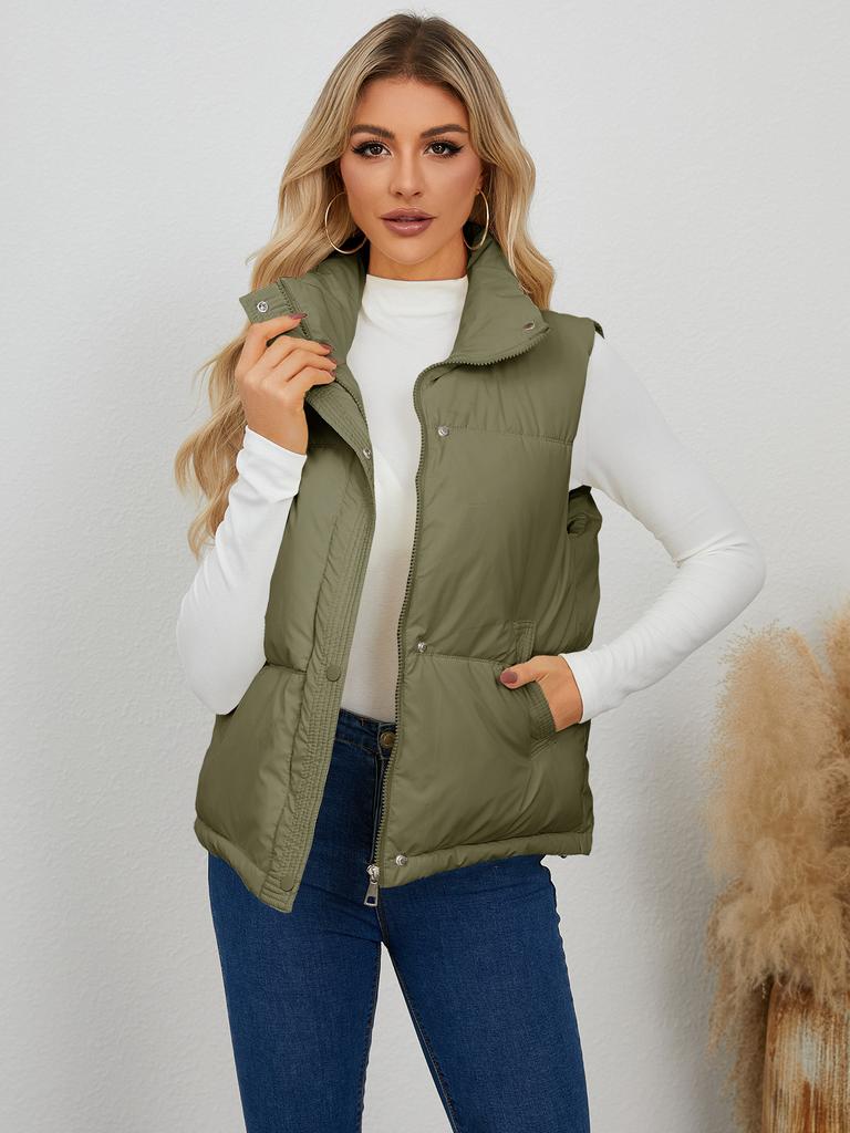 Puffer Vest for Women Lightweight Warm Stand Collar Sleeveless Puffer Jacket Women's Fall Winter Trendy Solid Zip-Up Padded Outerwear Puffy Vests