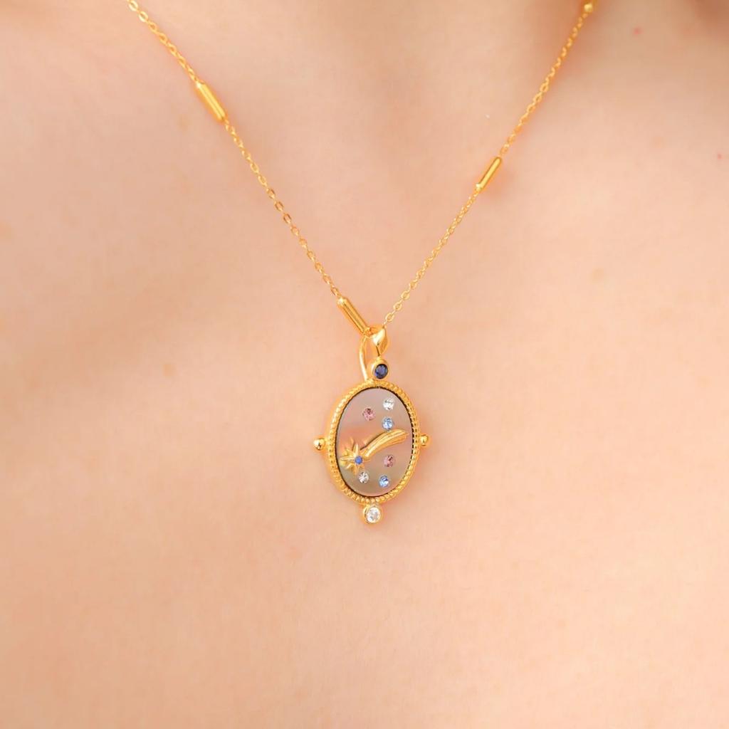Explosive Korean Starry Sky Necklace, Gemstone Mountain Design, Commuting Stacked With Feminine Light Luxury Accessories