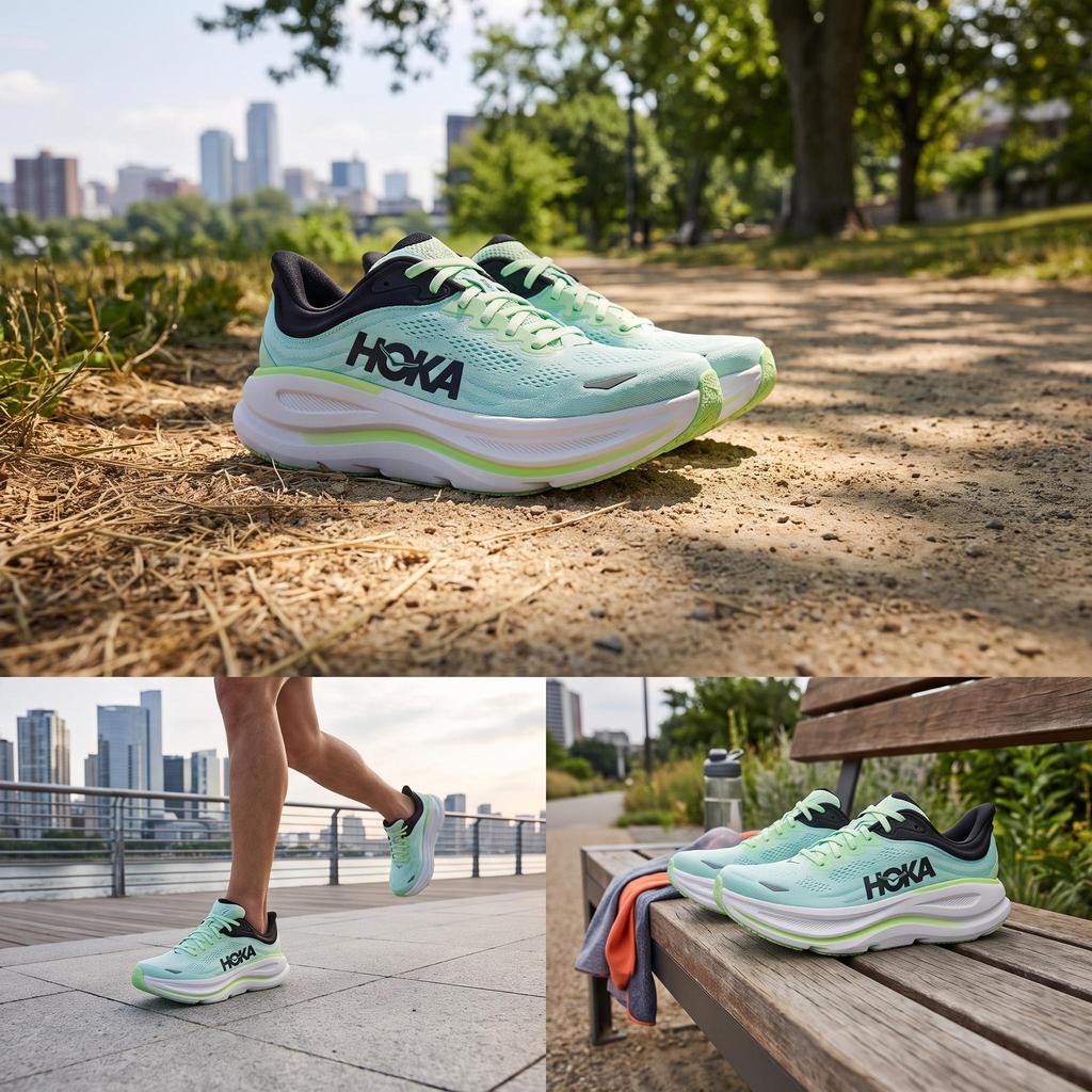 Кроссовки мужские HOKA Bondi 9 Luna Moth Blue Spark зеленые 1162011-LNMT