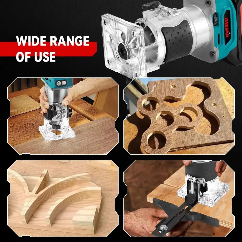 1600 Вт Аккумуляторный фрезер по дереву 5 скоростей Бесщеточный электрический ручной триммер Портативный деревообрабатывающий гравировальный пазовальный электроинструмент