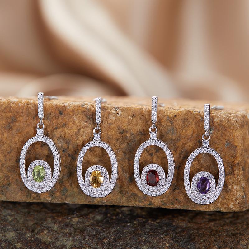 Серебряное ожерелье S925 с подвеской из натуральных сапфира, граната, перидота, аметиста и цитрина