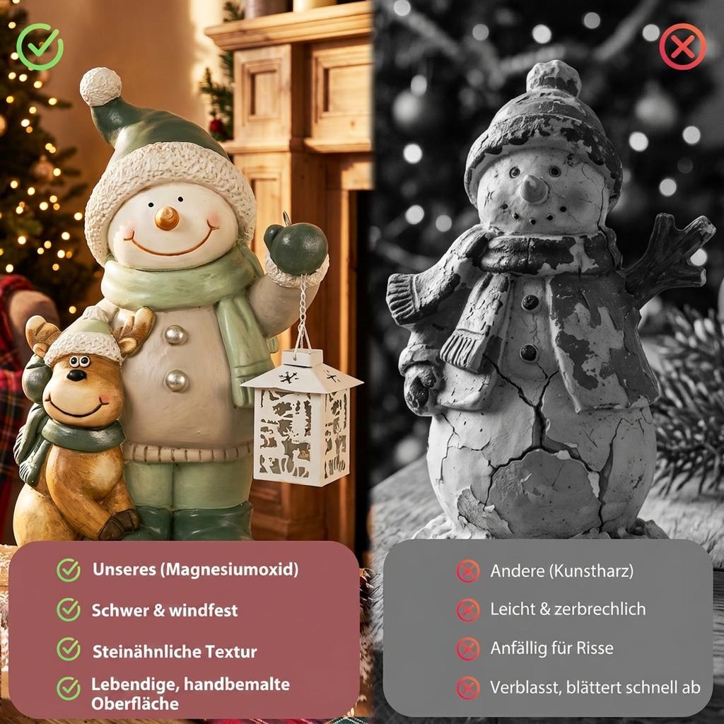 Snowman Figure 43 Cm Made Of Mgo With Led Lantern And Timer For Entrance Area And Door Area