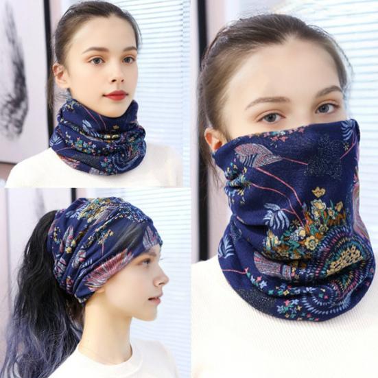 Women Thermal Hat Cycling Neck Warmer Lightweight Colorful Printing Headband High Elasticity
