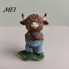 Farmhouse Style Figurines Yoga Highland Cow Resin Figurine, Overalls Statues, Waterproof Healing Atmosphere Decor Garden Ornament for Indoor
