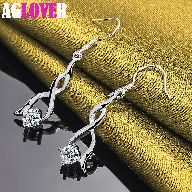 925 Sterling Silver AAA Zircon Drop Earrings Jewelry