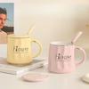 Ceramic Mug with Lid with Spoon for Girls with High-looking Home Couple Office Coffee Cup Drinking Water Cup Men