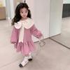 Girl Doll Collar Princess Dress Lantern Sleeves Stitching Color Bow Decoration
