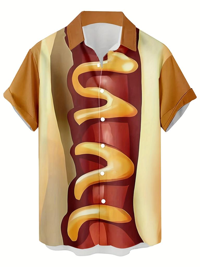 Fun Hot Dog Food Pattern 3D Print Men'S Shirt Fashion Casual Individual Hip-Hop Rock Street Hawaiian Shirt