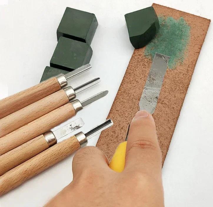 Натуральная коровья кожа, точилка, воск, шлифовка, полировальная паста, хонинговальный ремень с базовой кожаной машинкой, точилка для ножей