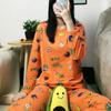Милый мультяшный женский пижамный комплект: Круглый вырез, длинные рукава, длинные брюки – Удобный, универсальный, идеально подходит для дома или улицы осенью и зимой
