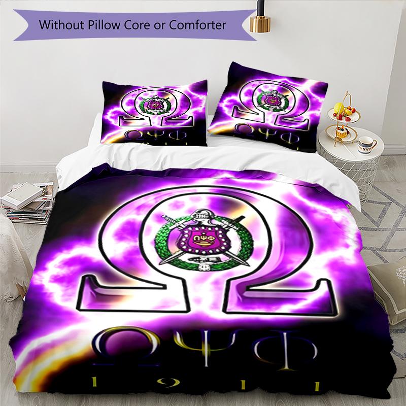 3pcs Omega Psi Phi logo6 pattern bedding set duvet cover set includes duvet cover &pillowcases, perfect all season bedroom decoration & gift