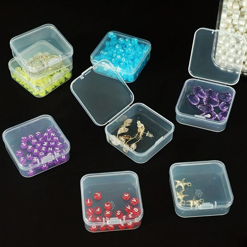 10PCS/Pack Portable Jewelry Storage Box Mini Transparent Plastic Square Jewelry Container Case for Earring Necklace Nail Art ZYF