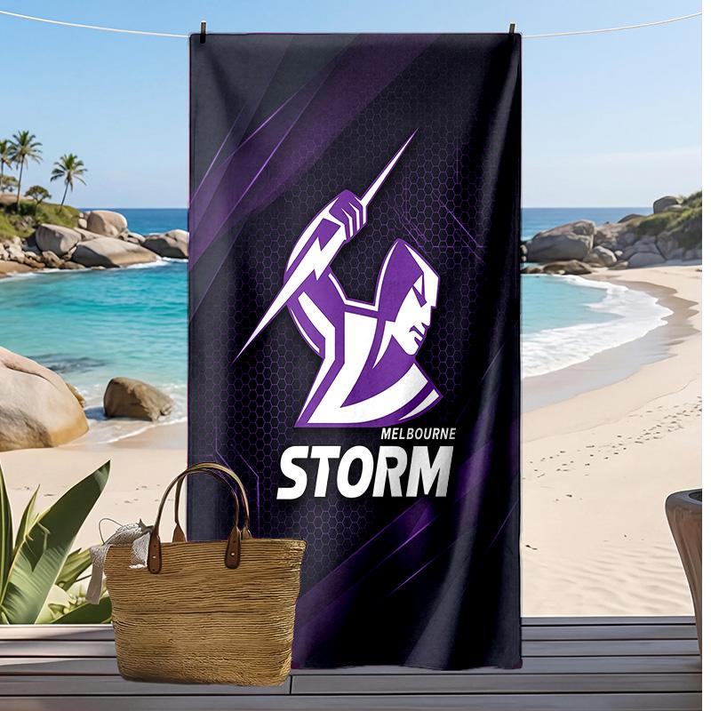 Пляжное полотенце с принтом Melbourne Storm Мягкое Портативное Быстросохнущее?Сухое полотенце для бассейна, летнего отпуска, активного отдыха на природе