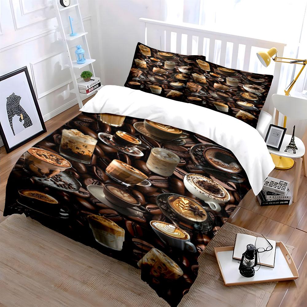 Coffee cups and beans. Bedding sets Duvet cover sets Duvet covers Pillowcases(1 * Duvet Cover 2 * Pillowcases without duvet insert)