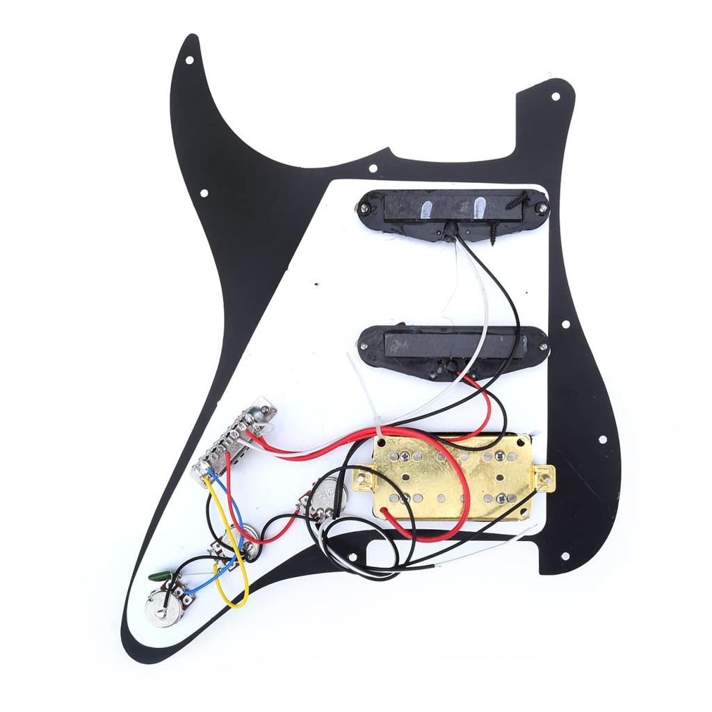 Musiclily 11 Hole HSS Prewired Pickguard Assembly with Single Coil Humbucker Pickup for Fender Stratocaster Squier Black USA/Mexico Guitar, 3-Ply