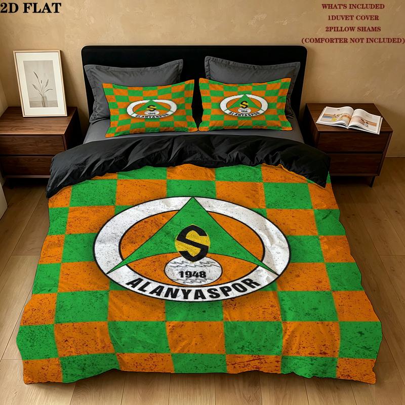 Alanyaspor Pattern Bedding uilt Set uilt Cover Pillowcase Home Decoration Birthday Gift (1 * duvet cover + 2 * pillowcase without core)