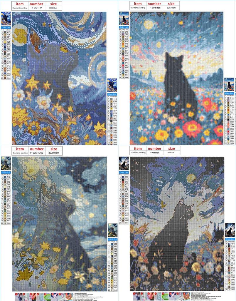 LEADINTOP Diamond Art 4 шт. Квадратные бусины Кошка 30x40 см Алмазная живопись Квадратные бусины Квадратный художественный набор Мозаика Искусство Бисерное искусство Популярное Дети Взрослые