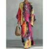 16 European and American artistic sense abstract graffiti casual suit round neck bat sleeve top + wide leg pants loose two-piece set