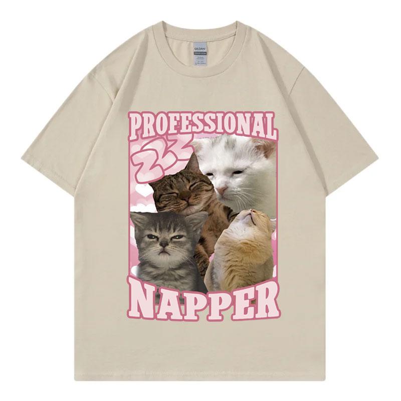 Футболка Professional Napper Funny Cat Meme Kawaii Fashion с коротким рукавом, высококачественная хлопковая одежда, футболка унисекс