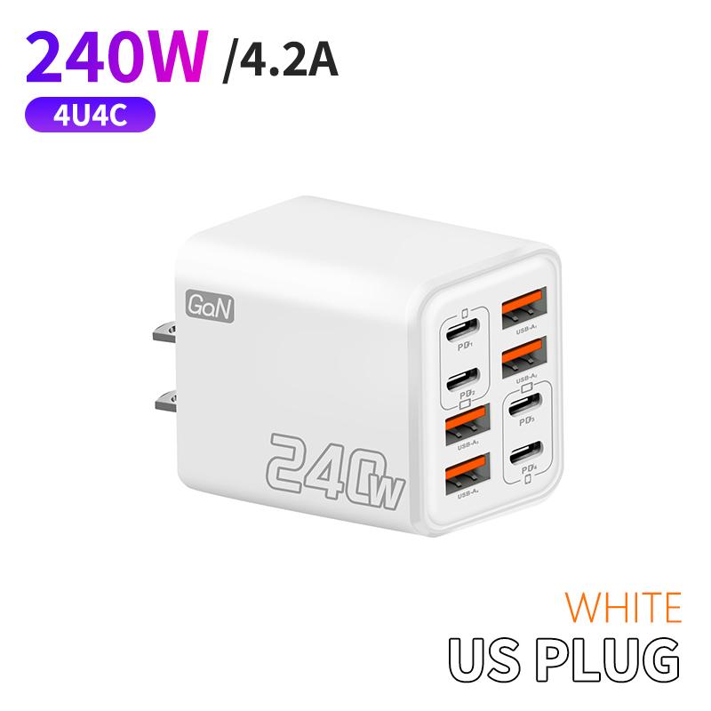 240 Вт Gan USB C Зарядное устройство 8 в 1 Быстрая зарядка Зарядное устройство для телефона Адаптер питания для телефона Type C EU/US Штекер Настенное зарядное устройство