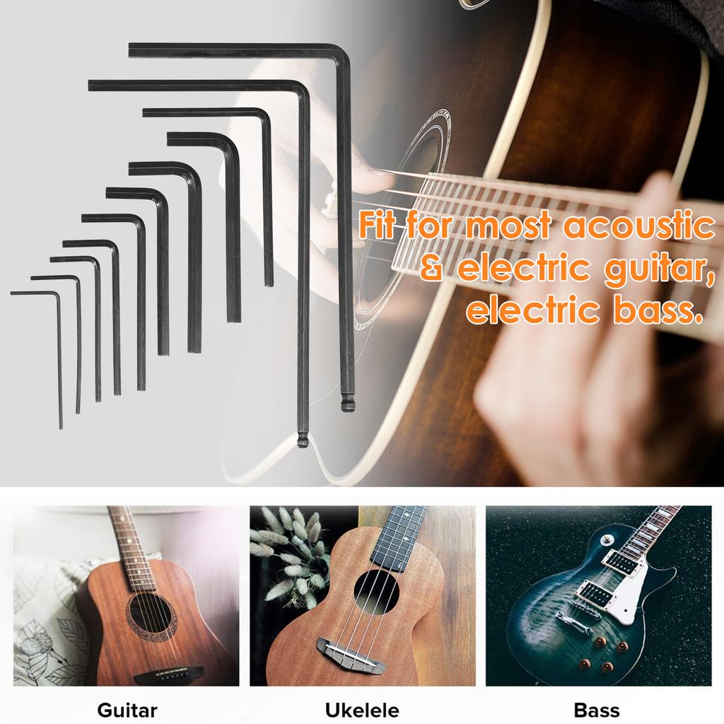 Набор из 11 гитарных ключей, гитарные внутренние шестигранные ключи с удлиненными шарообразными шестигранными ключами 4 и 5 мм, шестигранные ключи