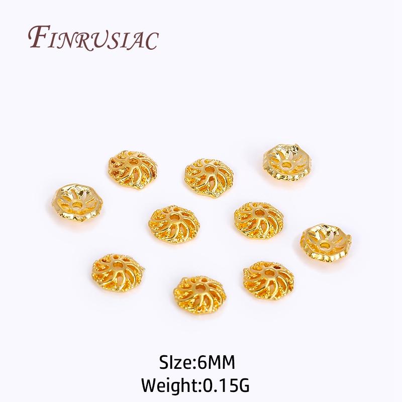 6MM Позолоченные 18K Цветочные Колпачки для Бусин, Латунные Круглые Колпачки для Нанизывания, Аксессуары для Изготовления Украшений DIY