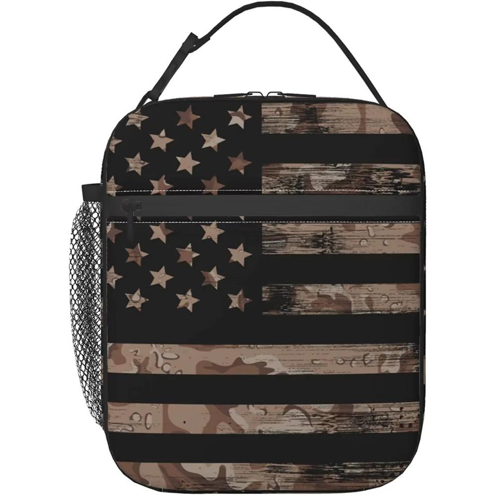 Американский флаг с пустынным камуфляжем Изолированная сумка для ланча Многоразовый ланч-бокс Портативная сумка-тоут для ланча для женщин, мужчин и детей