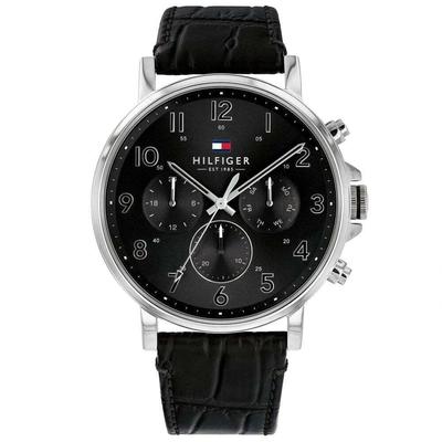 1710381 Tommy Hilfiger Watch Analog Black Silver Business Casual Multi-Function Men's [Товар]