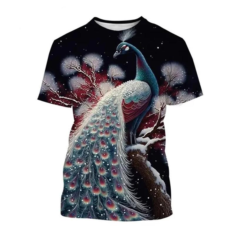 New Peacock 3D Printing Men's And Women's Fashion T-shirt Animal Color Feather Fan O Neck Short-sleeved Oversize Casual Tops Tee