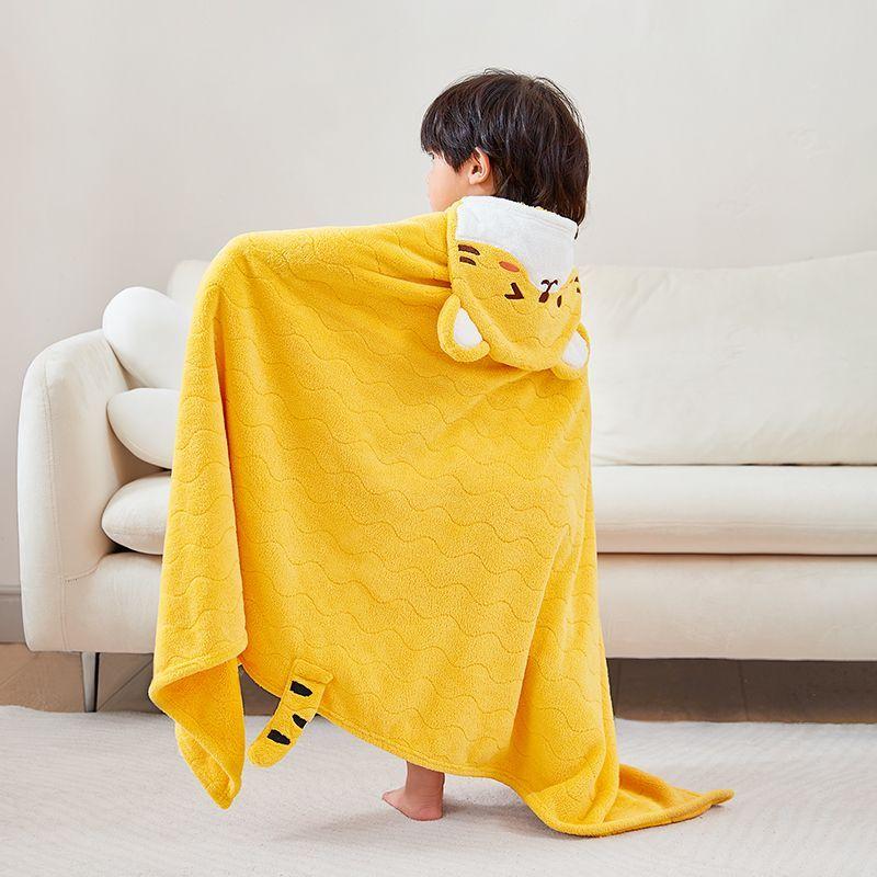 140x70cm Boy Girls Bath Towel Cape Quick Dry Pullover Thickened Absorbent Coral Fleece Children Bath Towel Cape