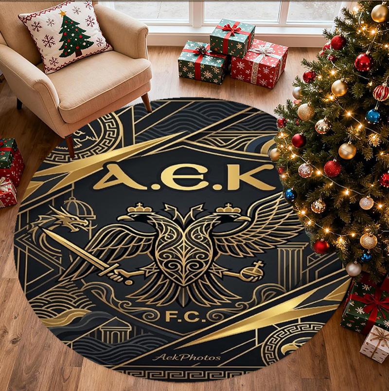 AEK Athens FC Pattern Round Rug, Indoor/Outdoor Mat, for Picnic, Gameroom, Bedroom, Office, Living Room, Home Decor Carpet, Birthday Gift