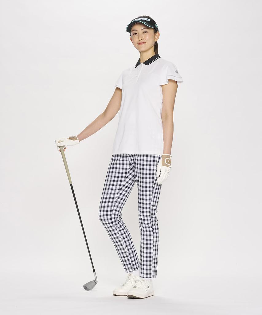 Штаны Coq Sportif Golf Quarter Gingham BK00 [Le Golf], Длина, Клетка, Эластичные, Воздухопроницаемые, Стильные, Гольф, LG5SLP50L, Женские, (черный)