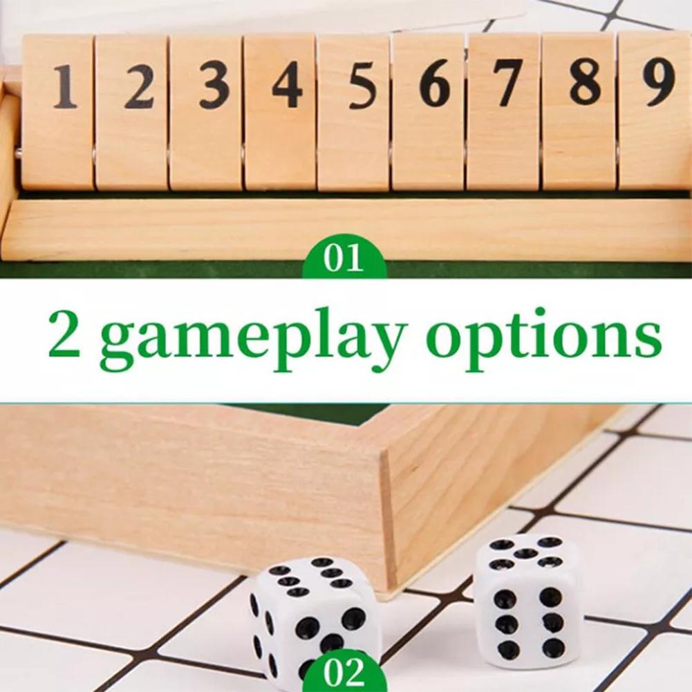 Large Shut The Box Game 12 Dice Board Game Wooden Pub Tabletop Game Box Support For 2 To 4 Players,2 Dice Included For Party