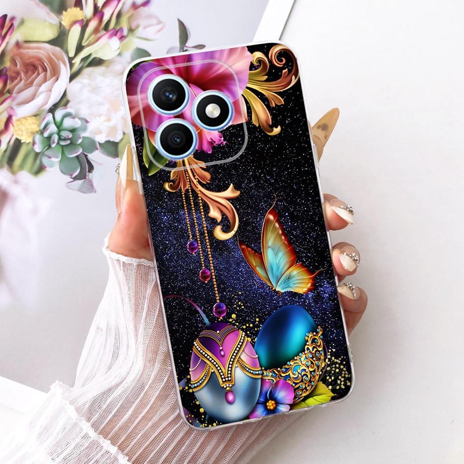 Чехол для Honor X8d 4G Милый Кот Роскошные Цветы Рисованный Чехол Мягкий Тонкий Чехол для Телефона Для Honor X8d X 8d HonorX8d 4G Задняя Крышка Coque