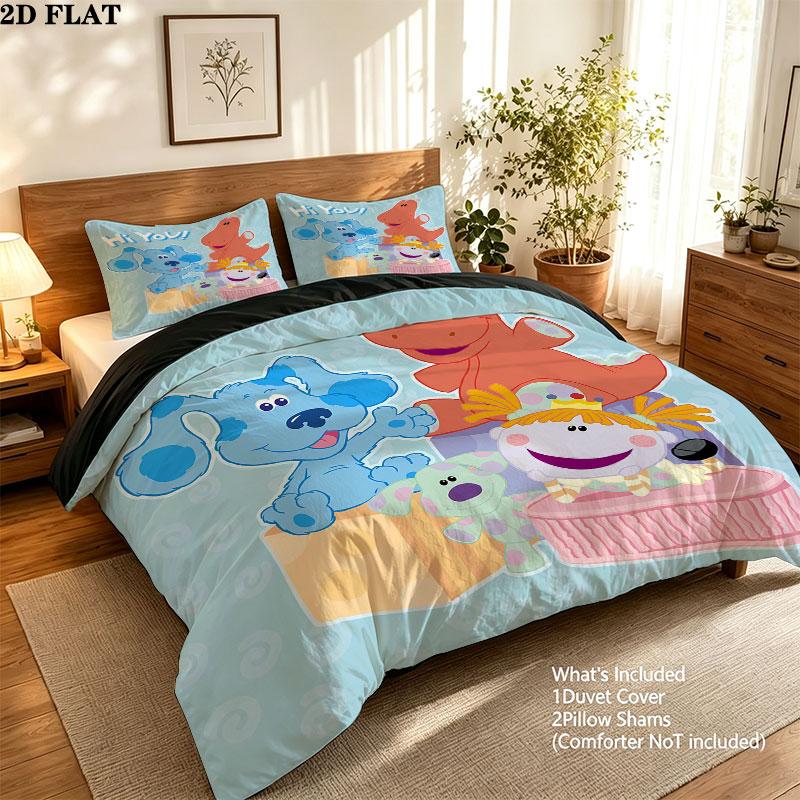 Blue'S Clues Pattern Bedding Quilt Set Quilt Cover Pillowcase Home Birthday Gift(1 * duvet cover + 2 * pillowcase, without core)