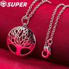 925 Sterling Silver 18 Inch Chain Tree Round Pendant Necklace Jewelry