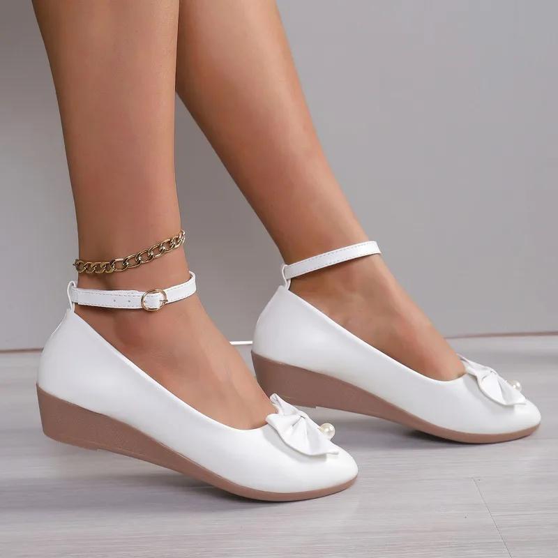 2024 Новые стильные туфли на каблуках, хит продаж, женские классические повседневные мокасины с круглым носком, модные дизайнерские туфли с бантом, женские, большого размера