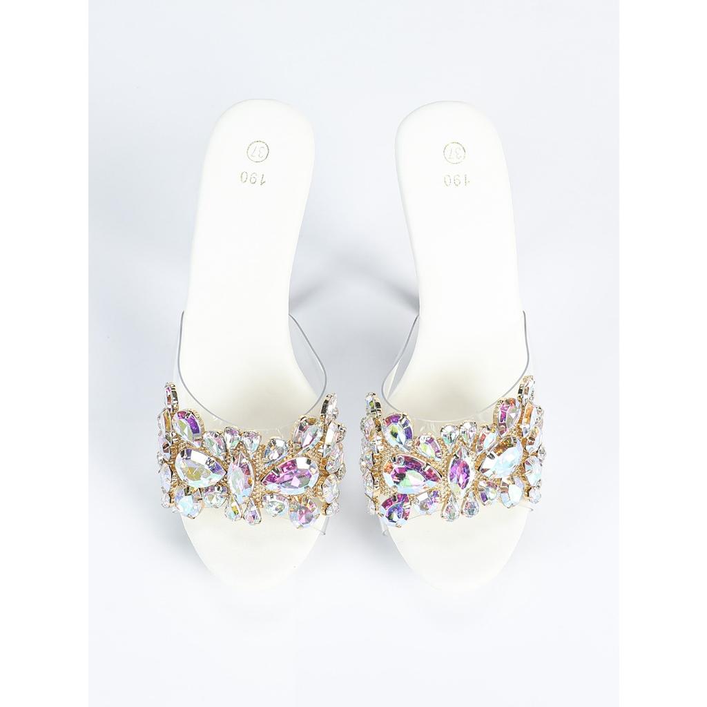 1099-Q17 Rhinestone Sexy High Heels 13CM Thin Heel Waterproof Table Slippers Transparent Crystal Shoes Wedding Shoes Banquet
