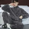 Men's Thicken Warm Pajamas Sets Flannel 2 Piece Sets Sleepwear Male Autumn Winter Home Suit Soft Nightwear Pijama Loungewer
