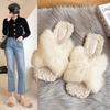 Internet Celebrity Cross Hairy Slippers Female 2023 Autumn and Winter New Outer Wear Ins Fairy Wind Plush Flat Bottom One Word Slippers