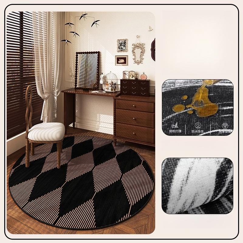 French Retro Style Bedroom Decor Brown Carpet Round Carpets for Living Room Washable Study Soft Floor Mat Waterproof Lounge Rug