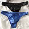 Men Glossy Sexy Thongs Silky Smooth Underpants Imitation Leather Soft Low-Waist Thong Briefs for Date Party